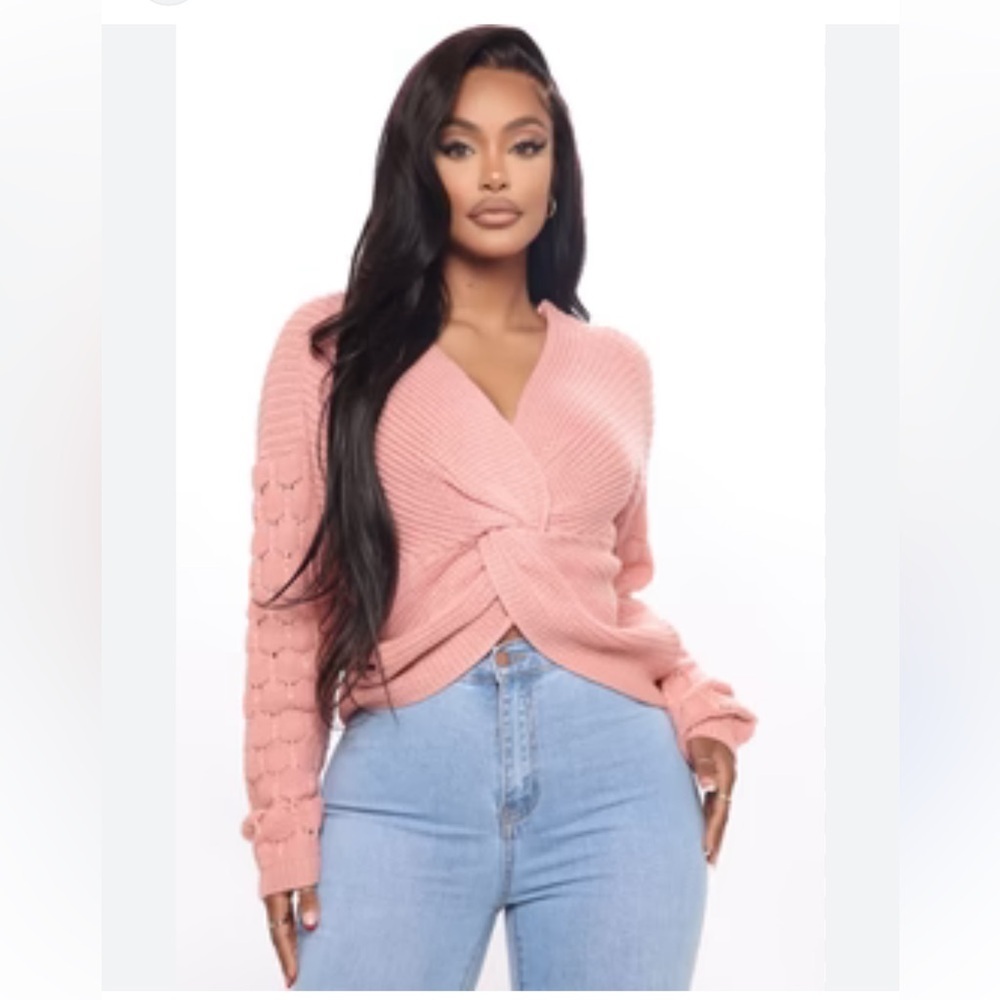 Fashion Nova YRIS Blush Twist Front crop knitted sweater XL V neck